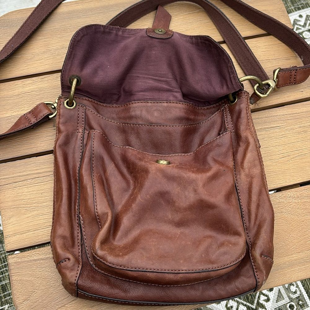 Fossil Women large chocolate Brown Leather Crossbody Bag removed shoulder strap - Picture 5 of 11